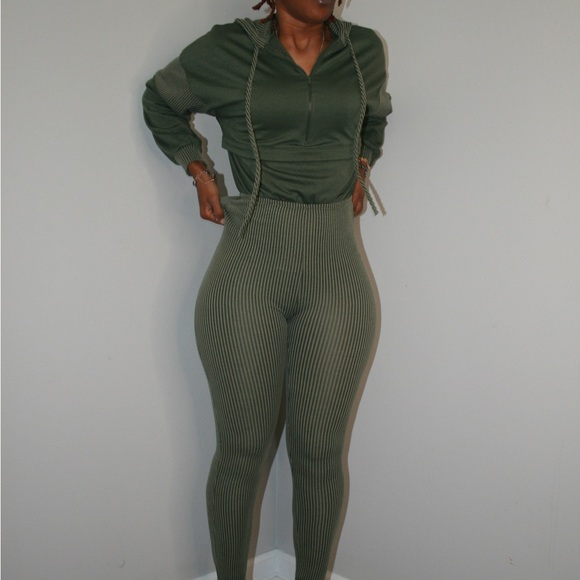 Fashion Nova Pants - Fashion Nova Olive Ribbed Jumpsuit